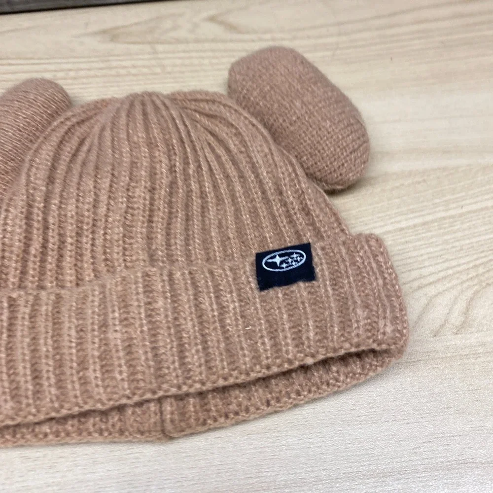 Subaru Hat Cap Beanie Girls Kids Tan Knit Bear Ears Automotive Car Promo Winter